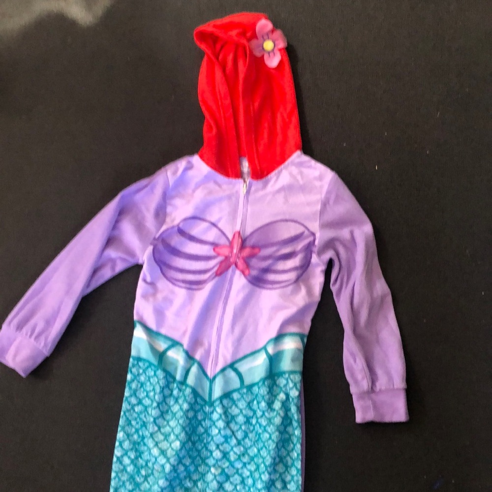 Little Mermaid fleece onesie pajama, girls small, like new.